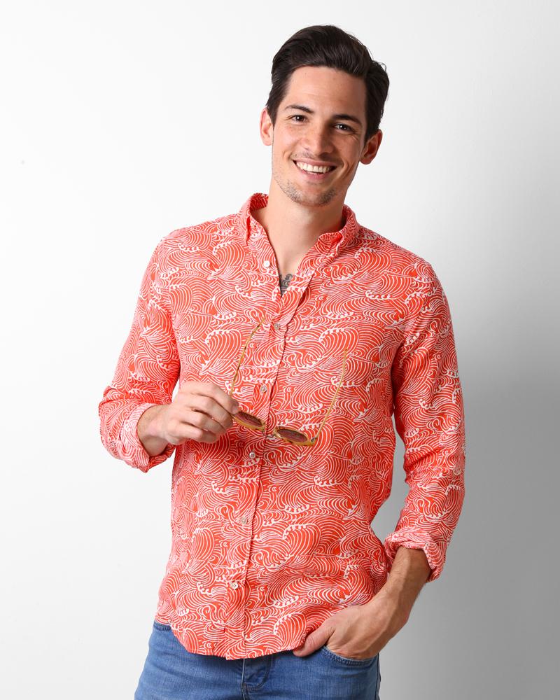 WAVES LINEN SHIRT CORAL