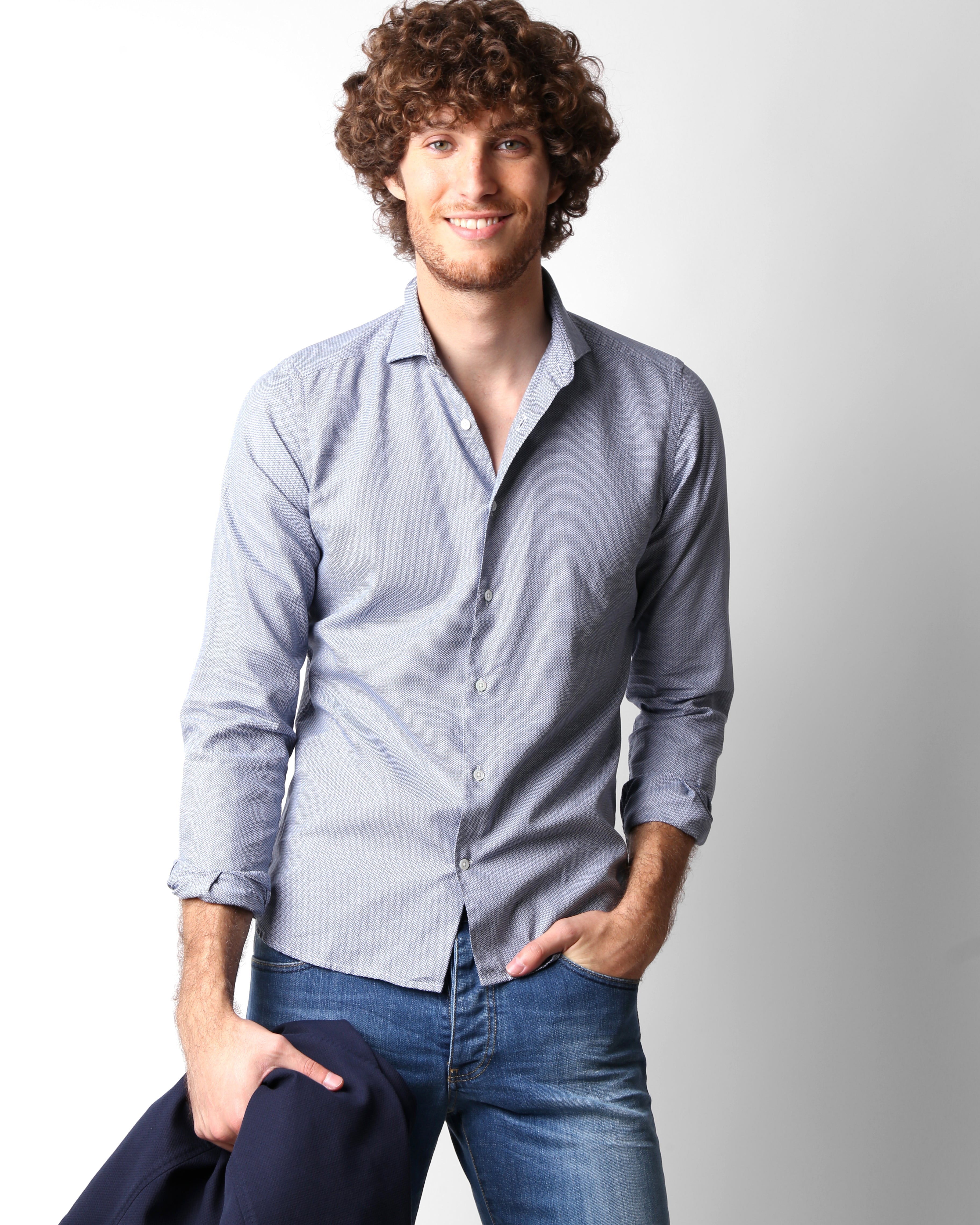 MORRIS S.SHIRT NAVY DOTS