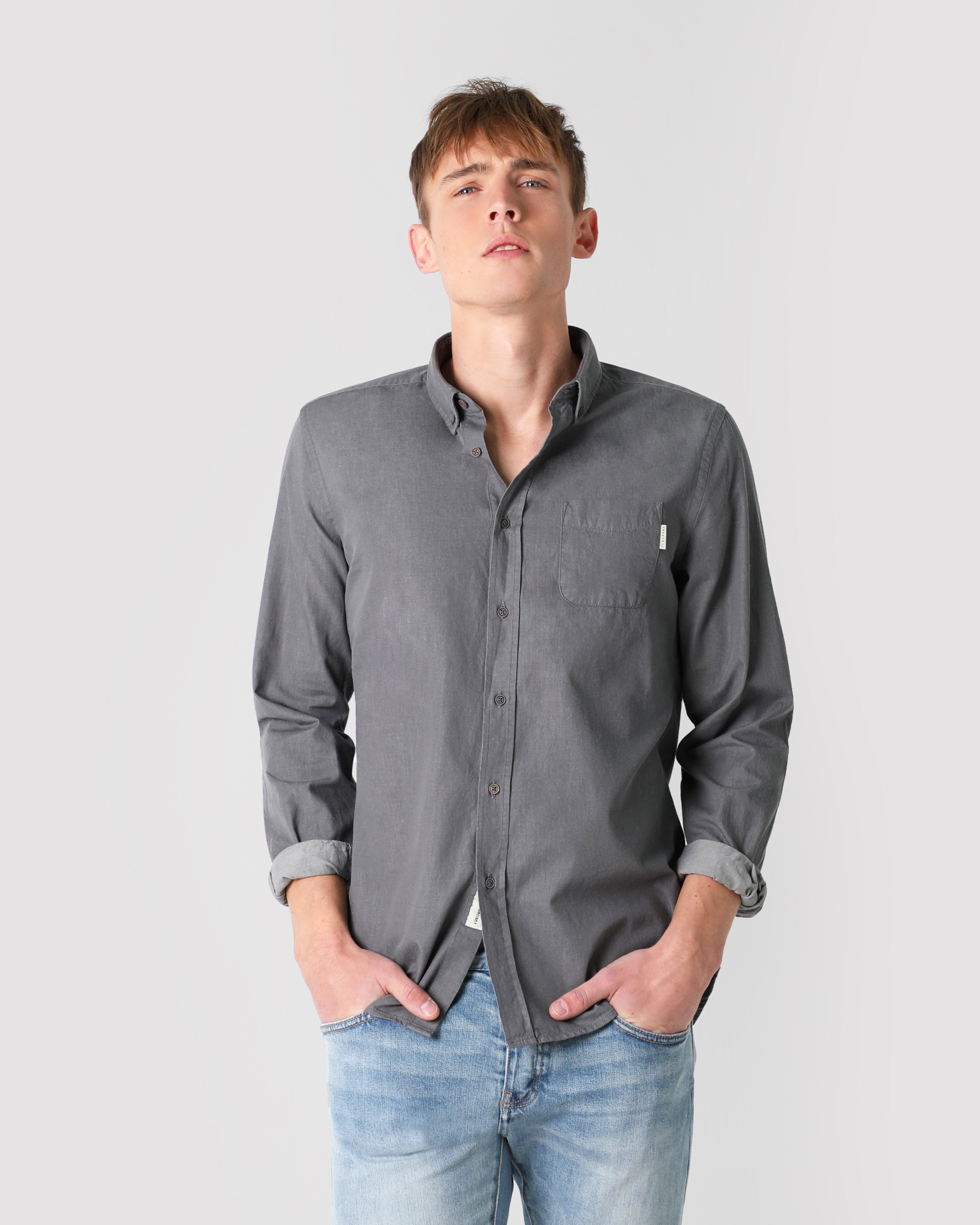 DENIM BUTTON DOWN SHIRT GREY