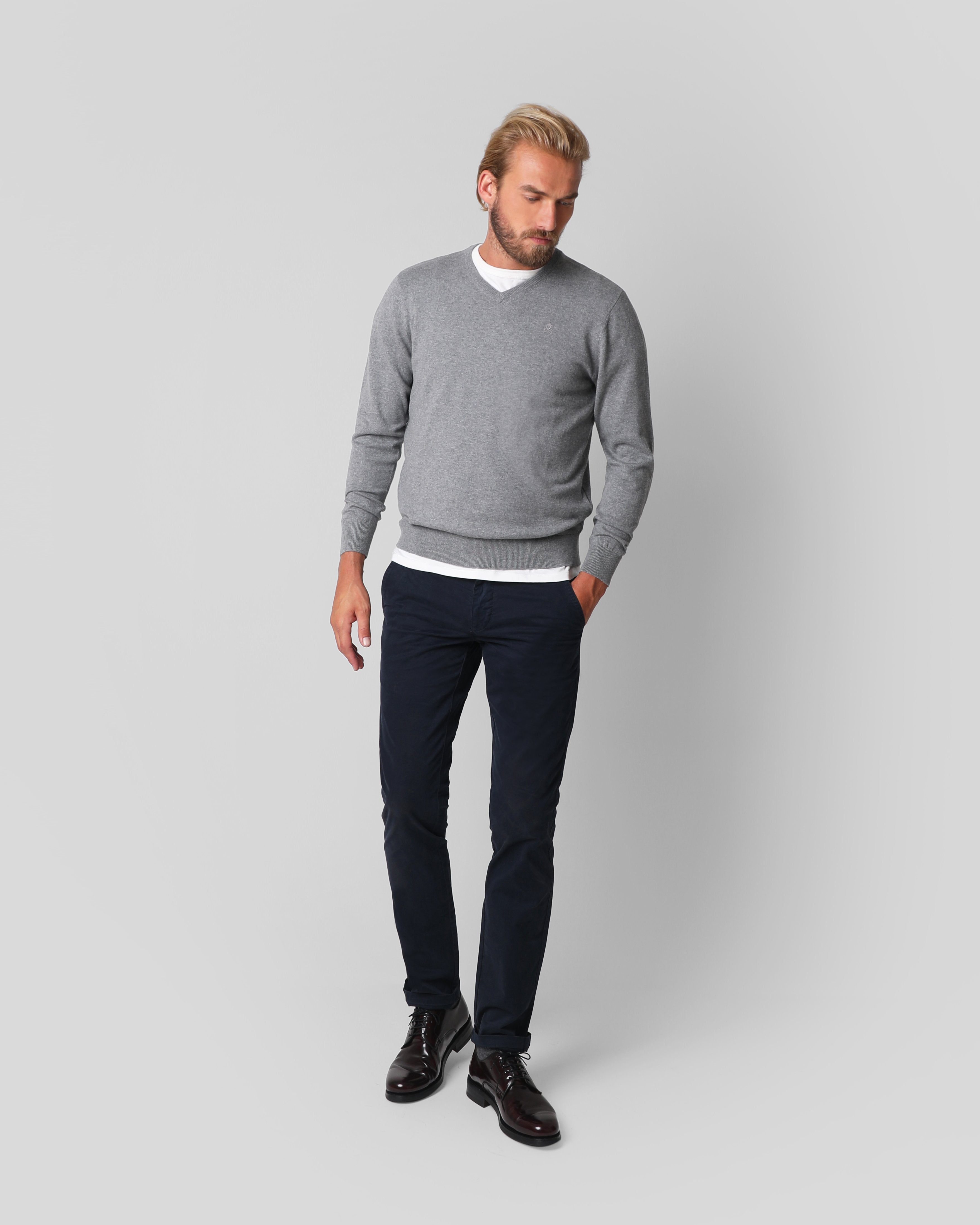 V NECK LIGHT GREY MELANGE