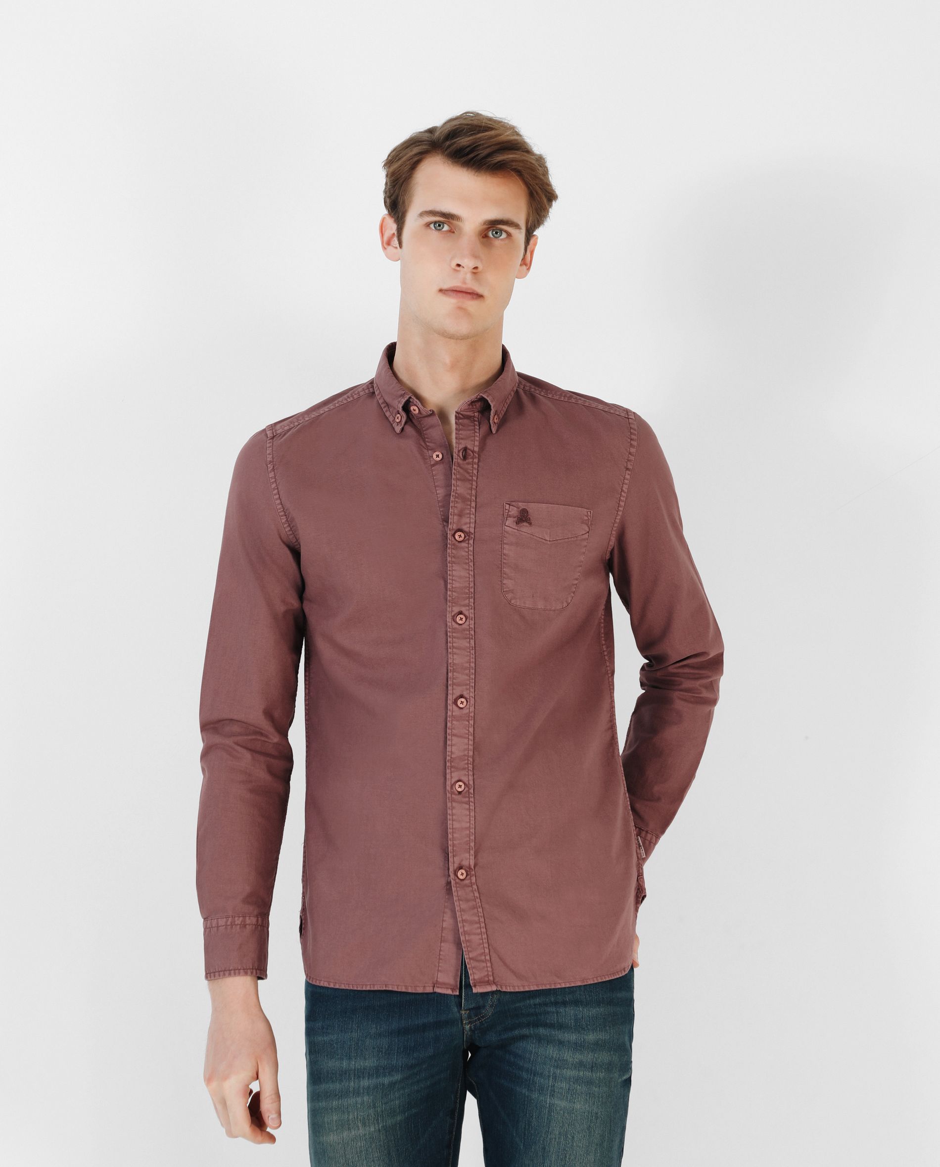 CAMISA CALAVERA BORDADA TONO