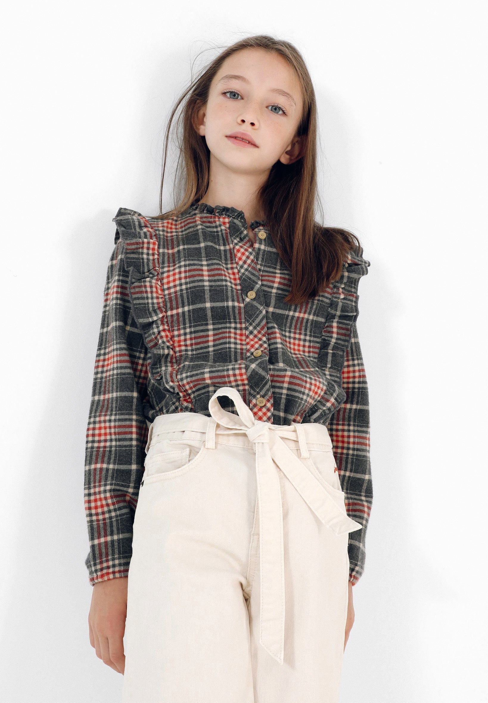 BLUSA CUADROS VOLANTE