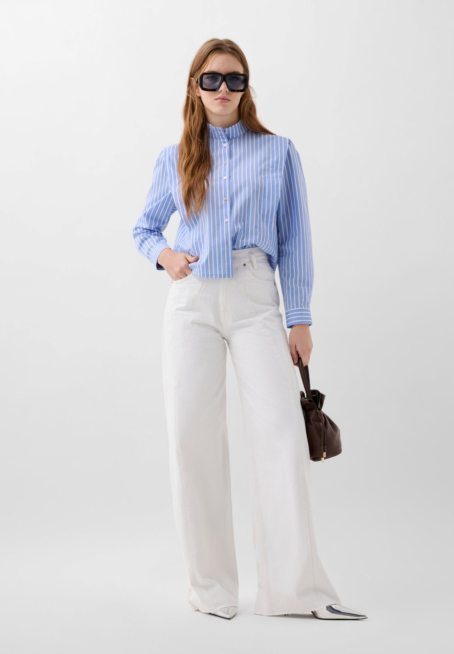 CAMISA RAYAS FRUNCE HOMBRO