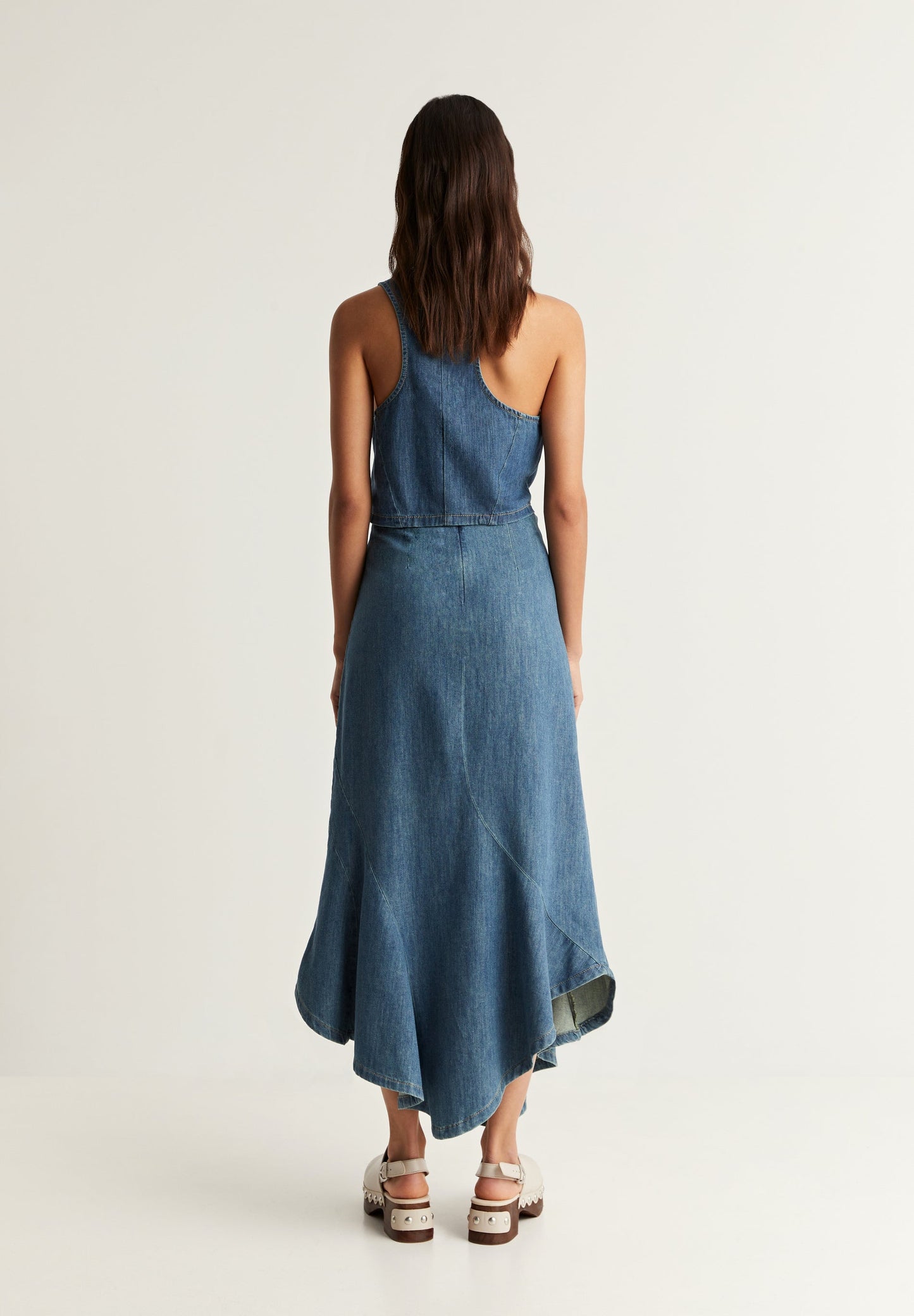 FALDA MIDI DENIM BAJO VUELO