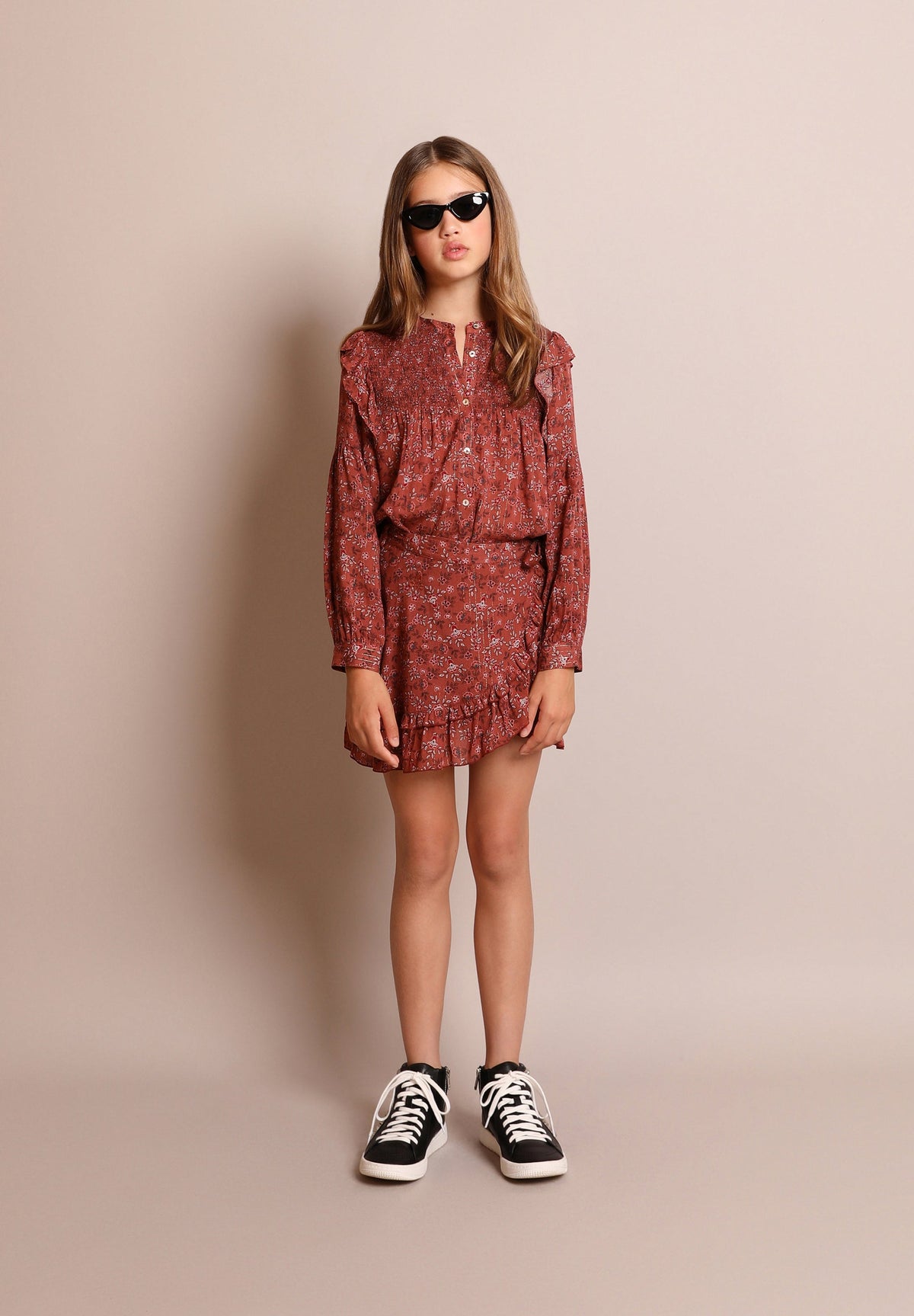 FALDA MINI ESTAMPADA CON LUREX