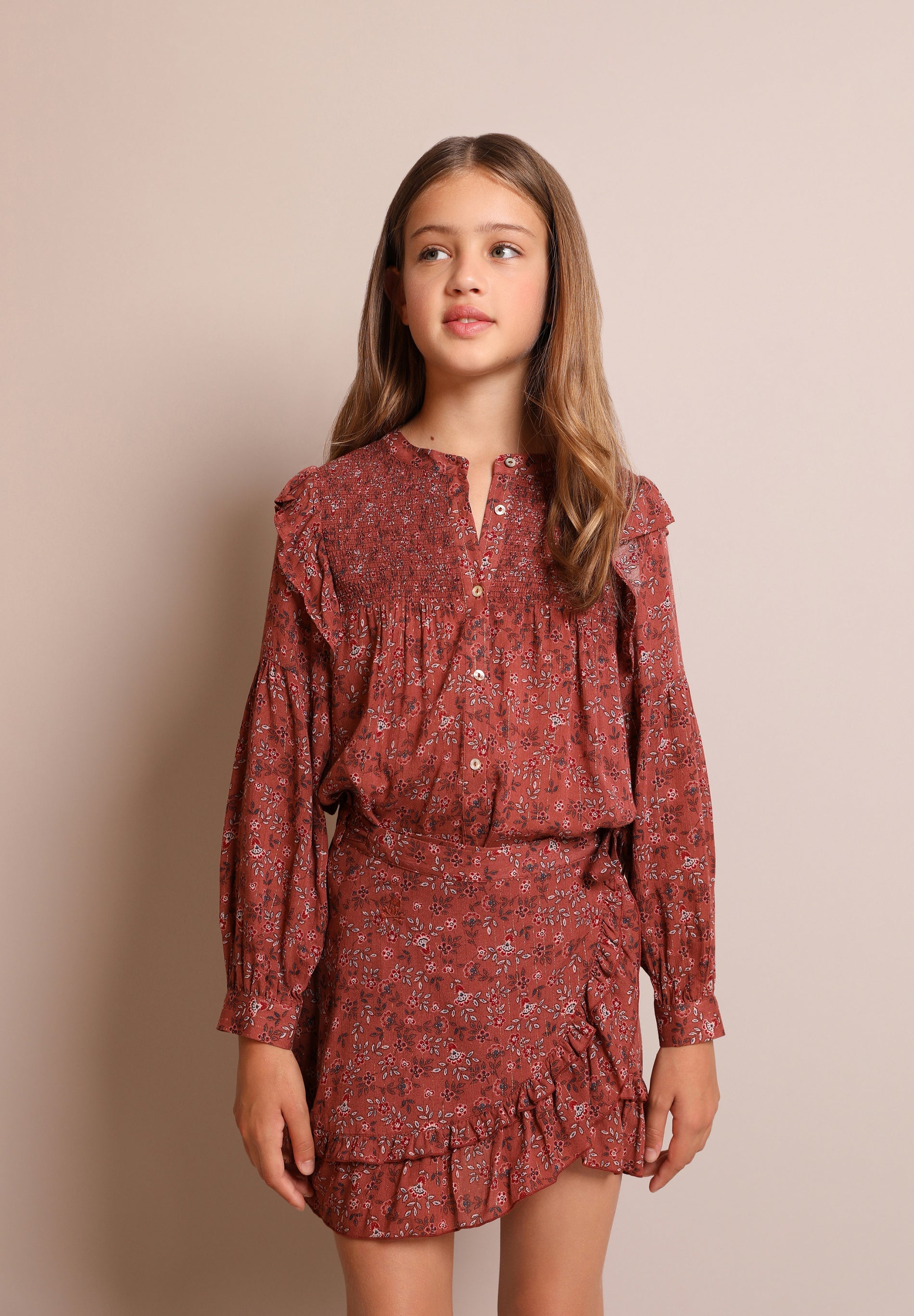 FALDA MINI ESTAMPADA CON LUREX