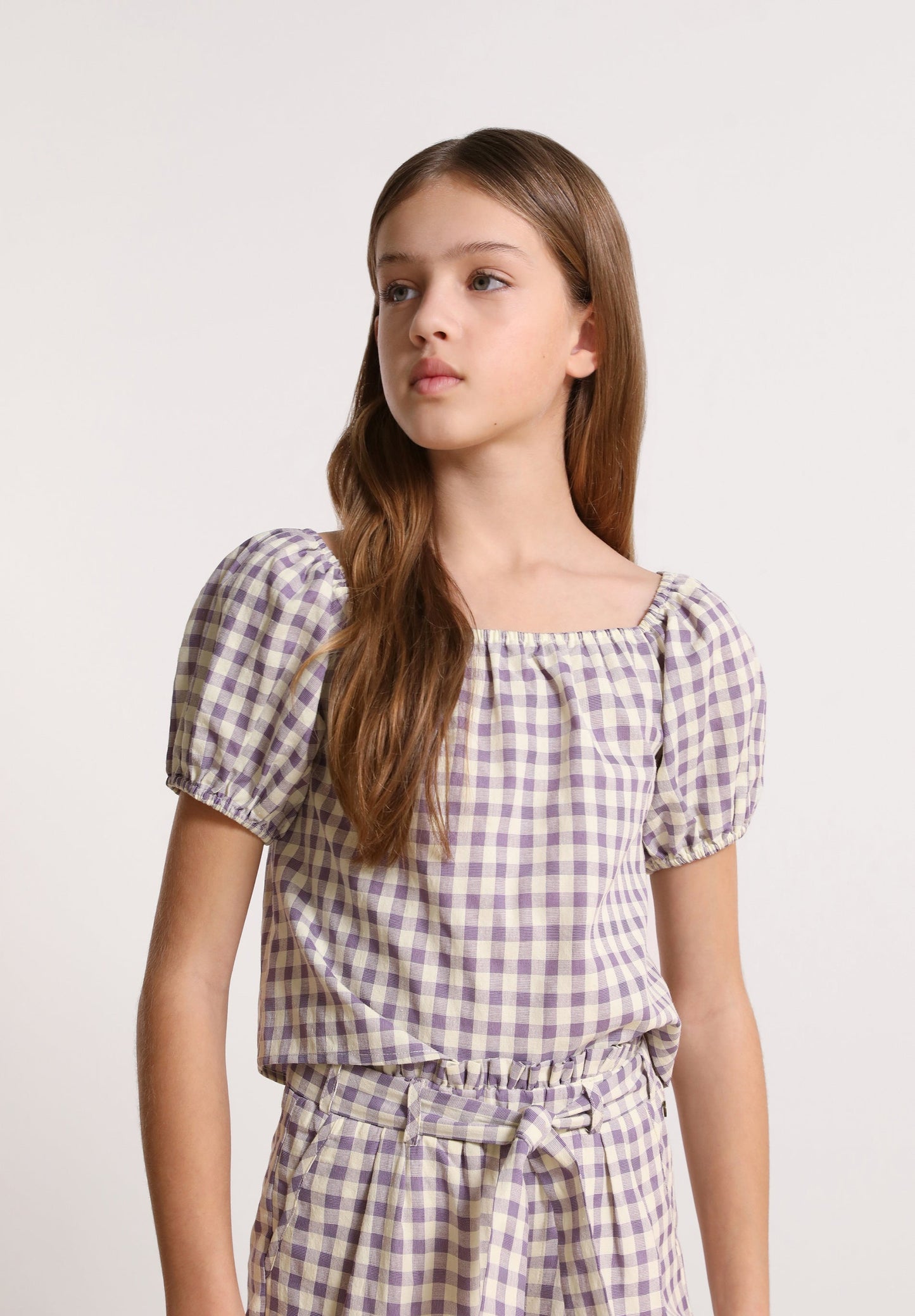 BLUSA VICHY MANGA ABULLONADA