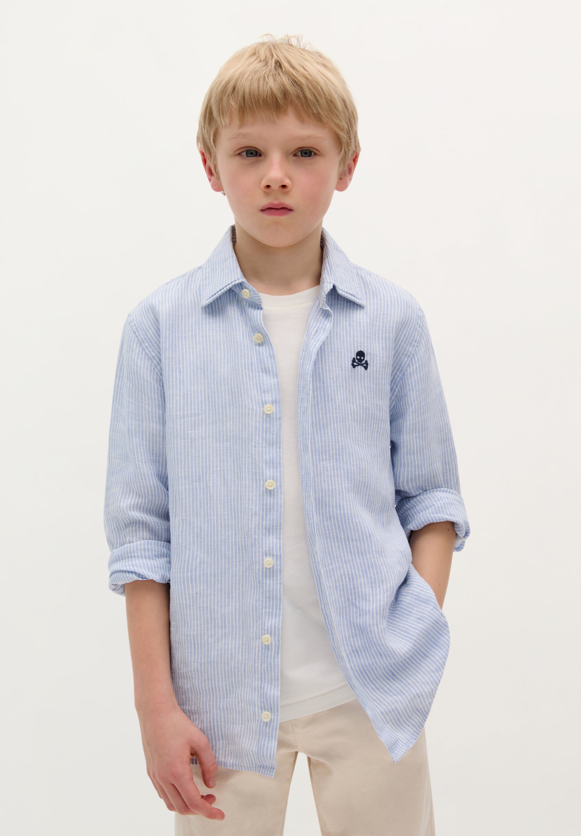 CAMISA LINO RAYAS CALAVERA