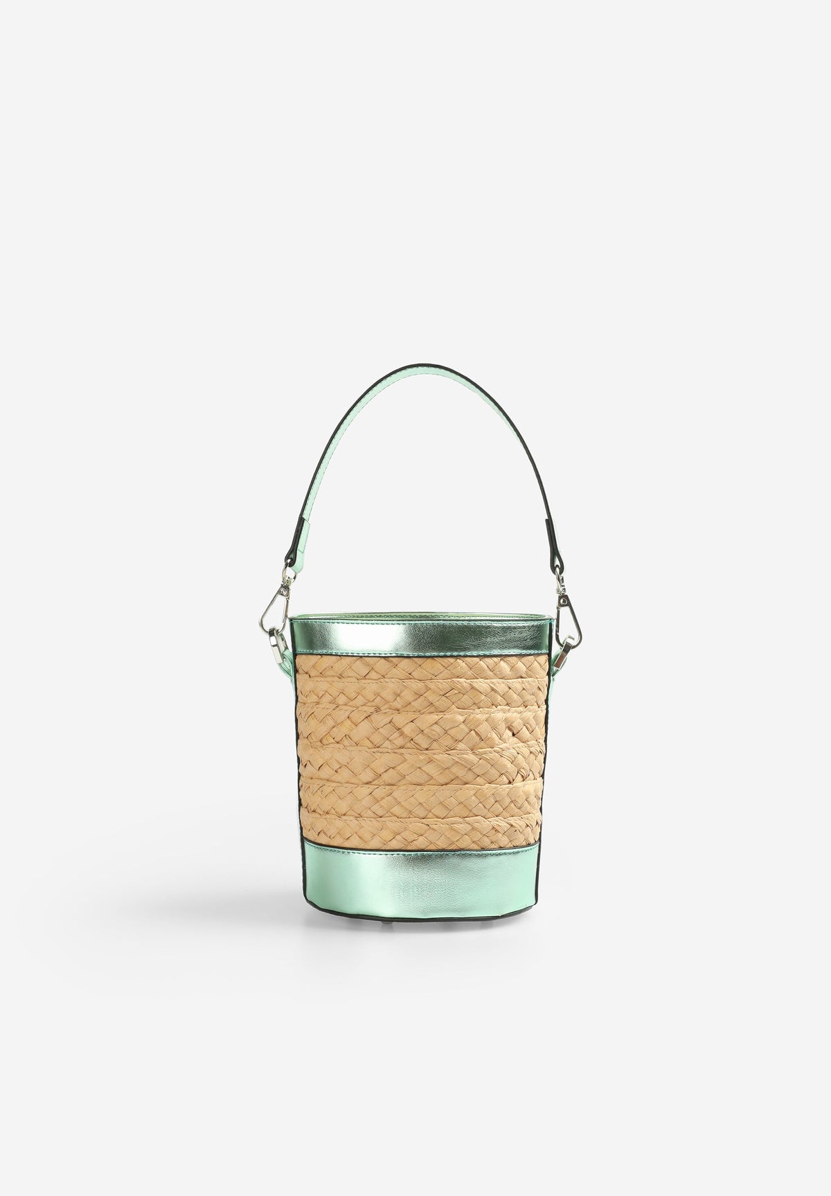 BOLSO CUBO RAFIA DETALLE METALIZADO
