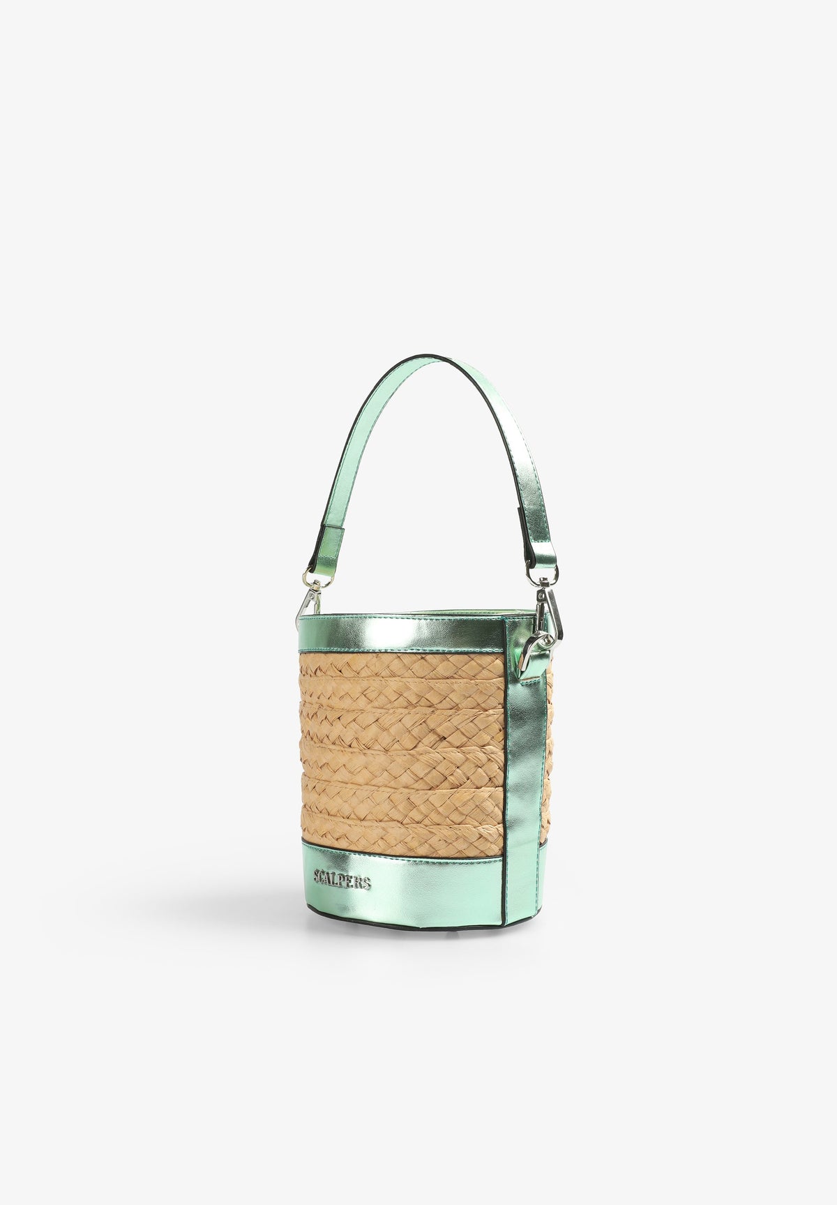 BOLSO CUBO RAFIA DETALLE METALIZADO