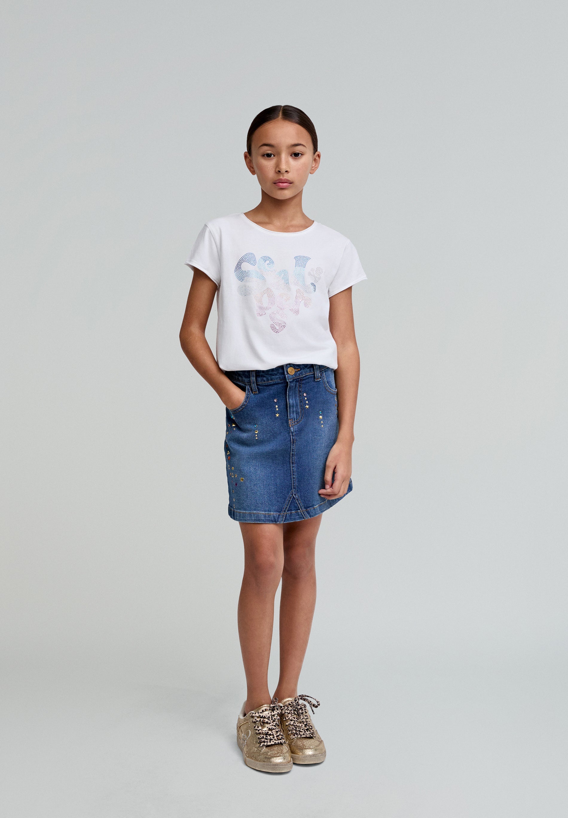 FALDA MINI DENIM CRISTALES