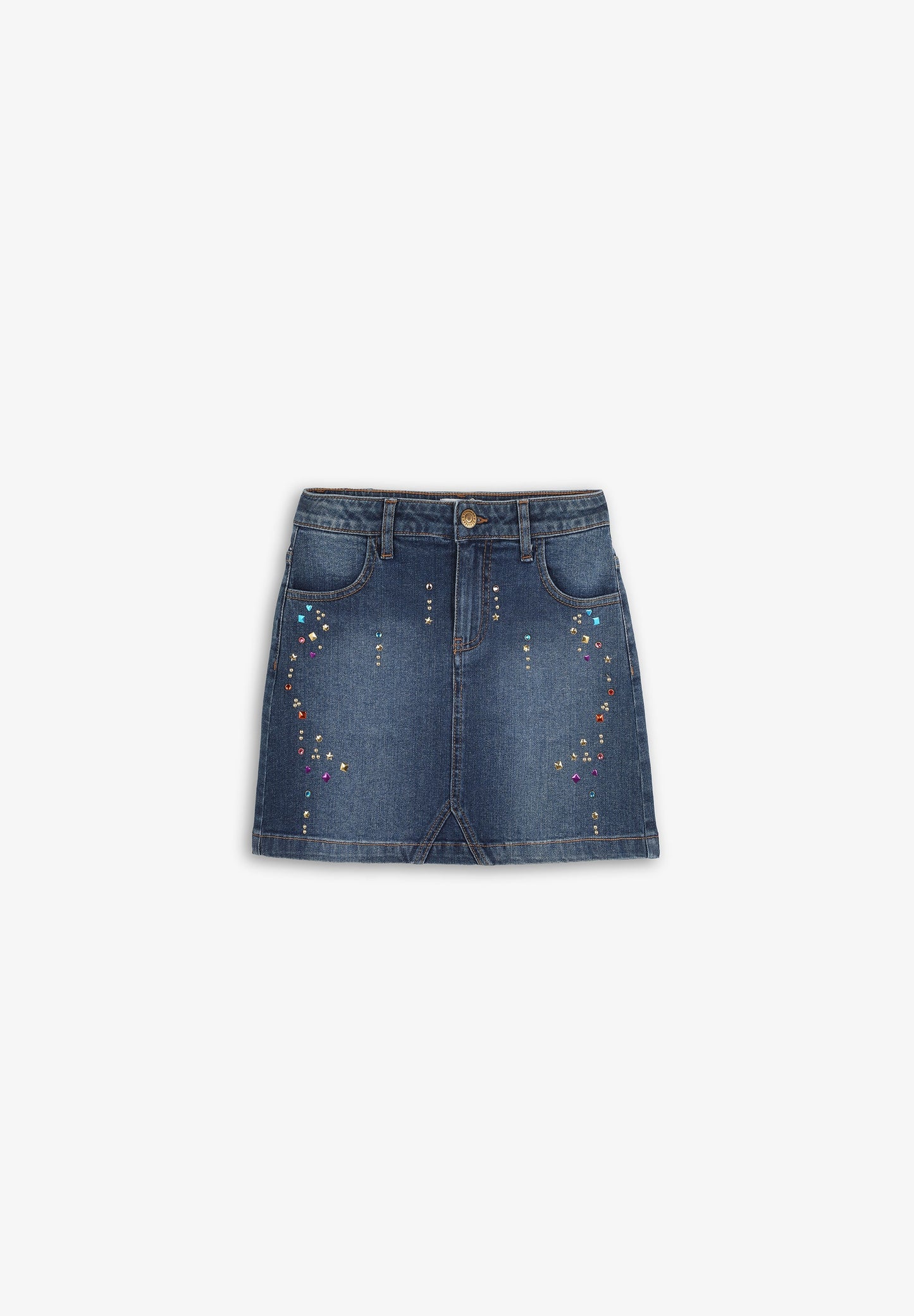 FALDA MINI DENIM CRISTALES