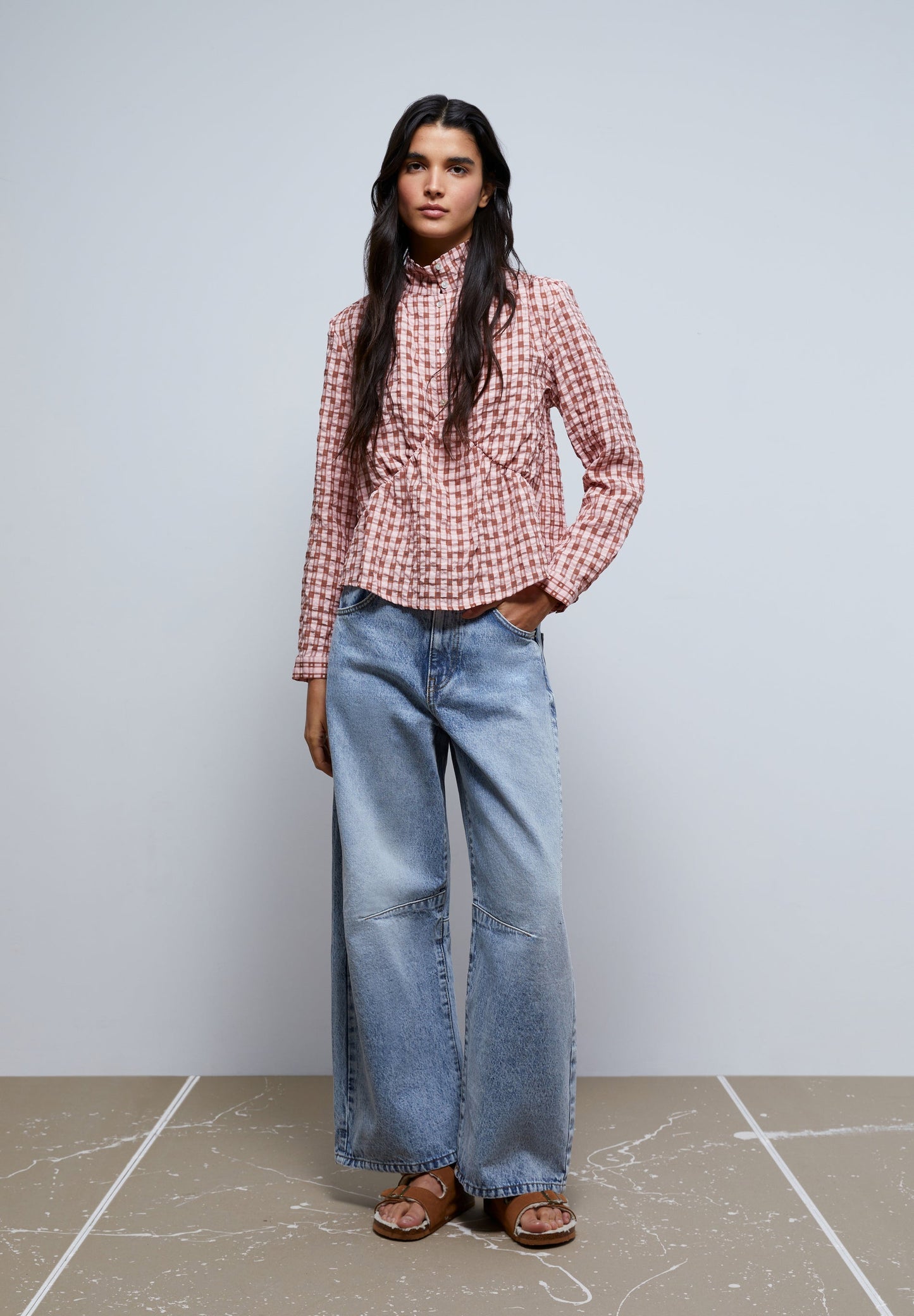 BLUSA CUADROS CUELLO ELEVADO