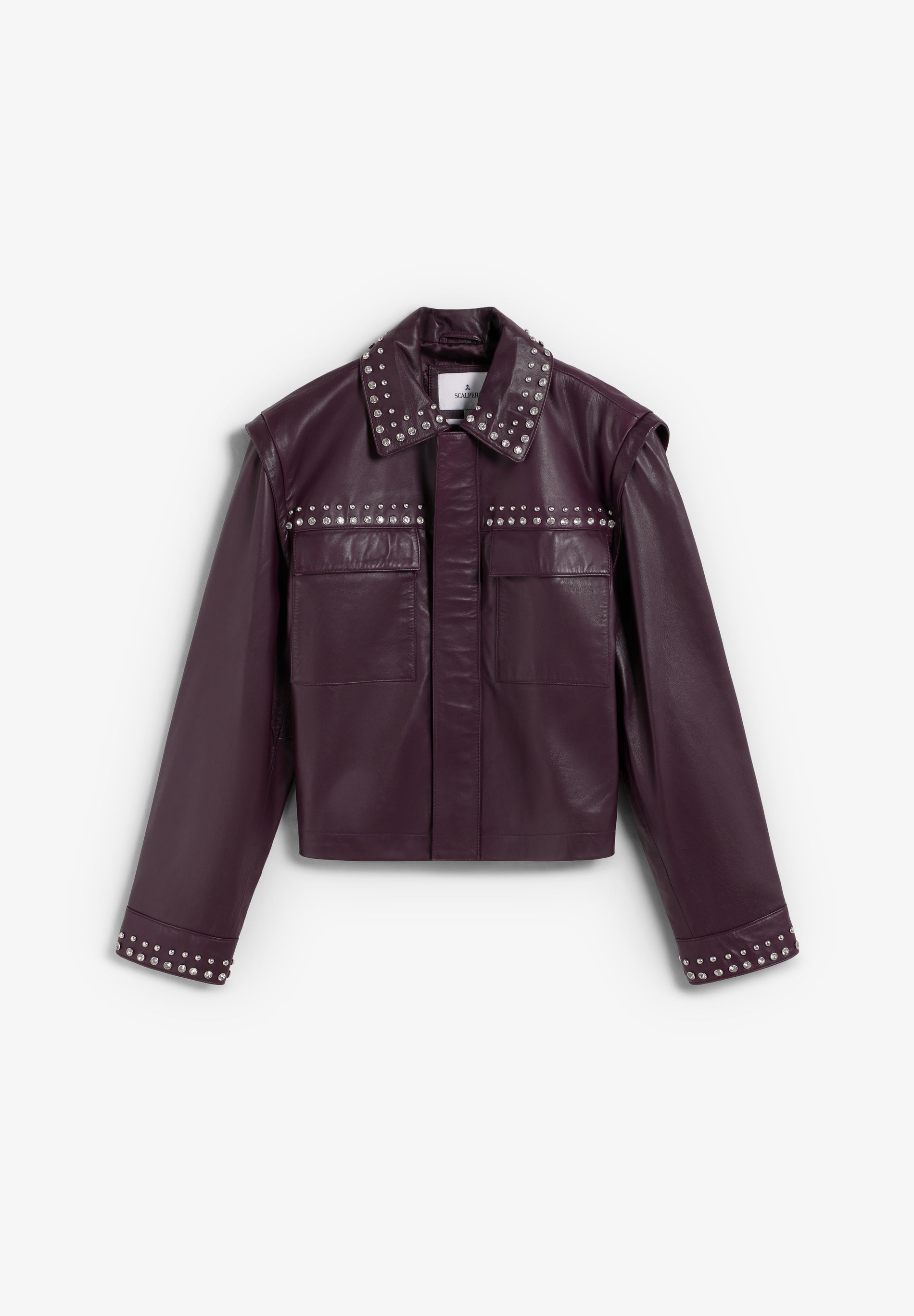 CHAQUETA BURDEOS TACHUELAS PIEL