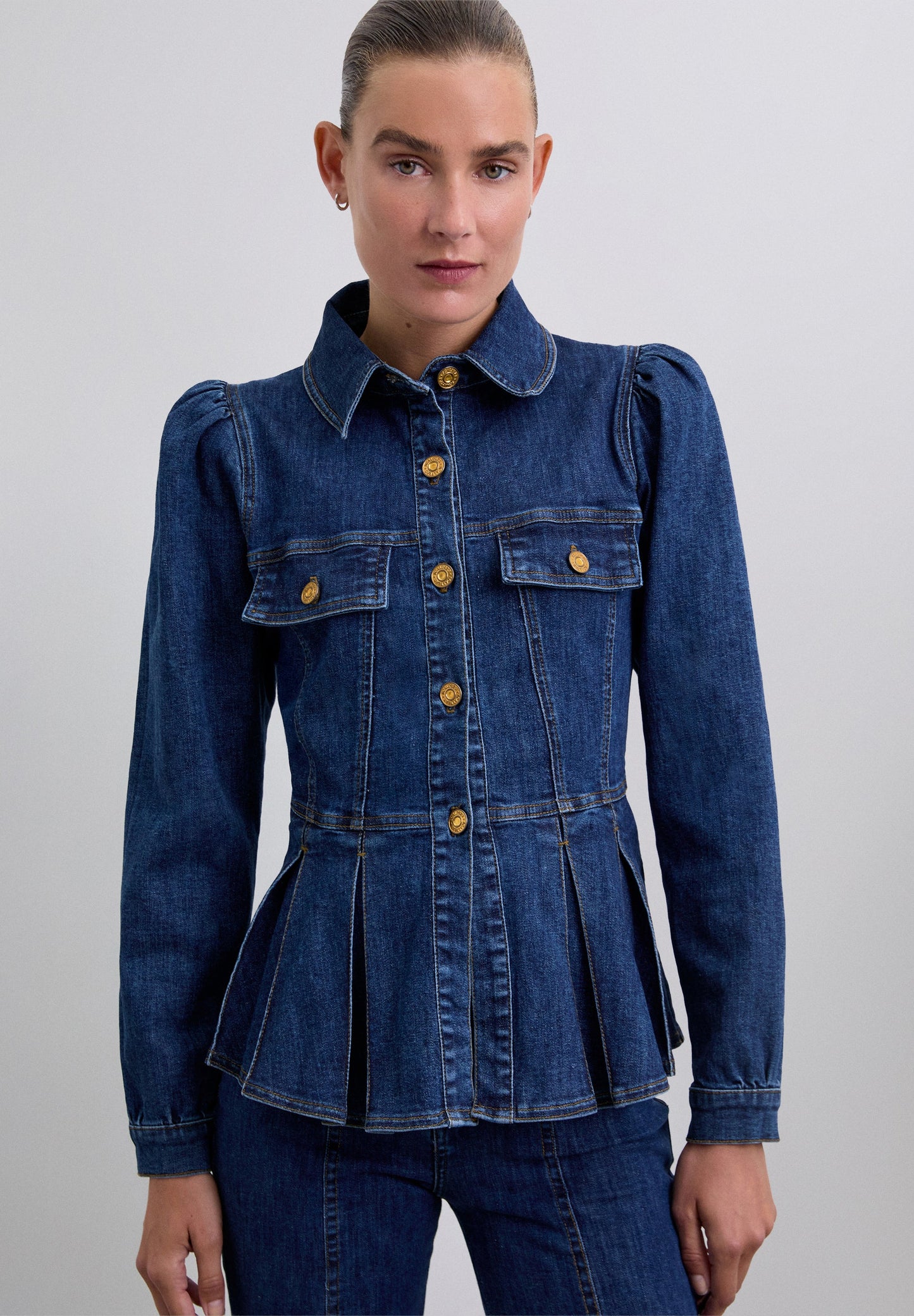 CAMISA DENIM MANGA ABULLONADA - Scalpers