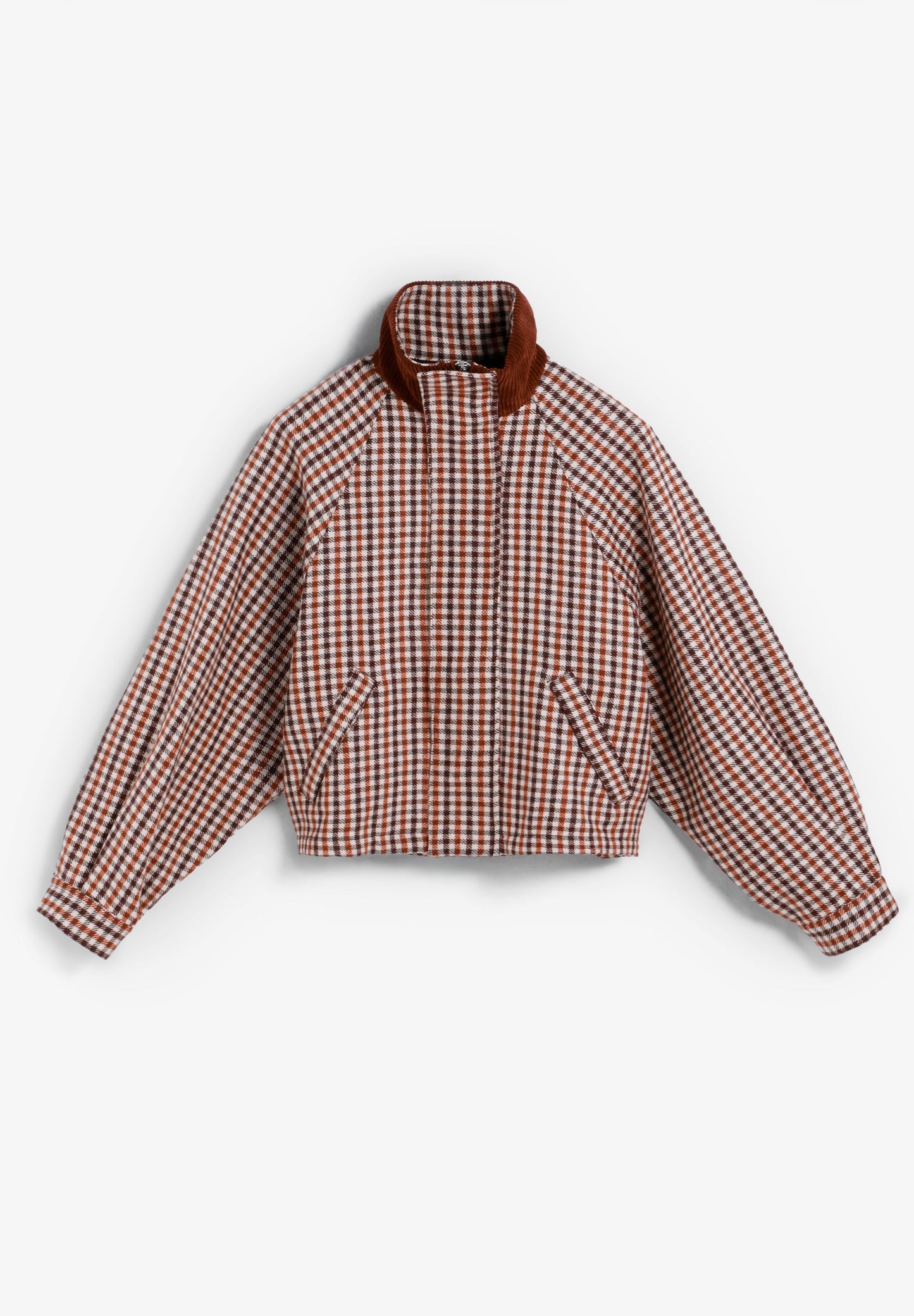 CHAQUETA BOMBER CUADROS CUELLO PANA