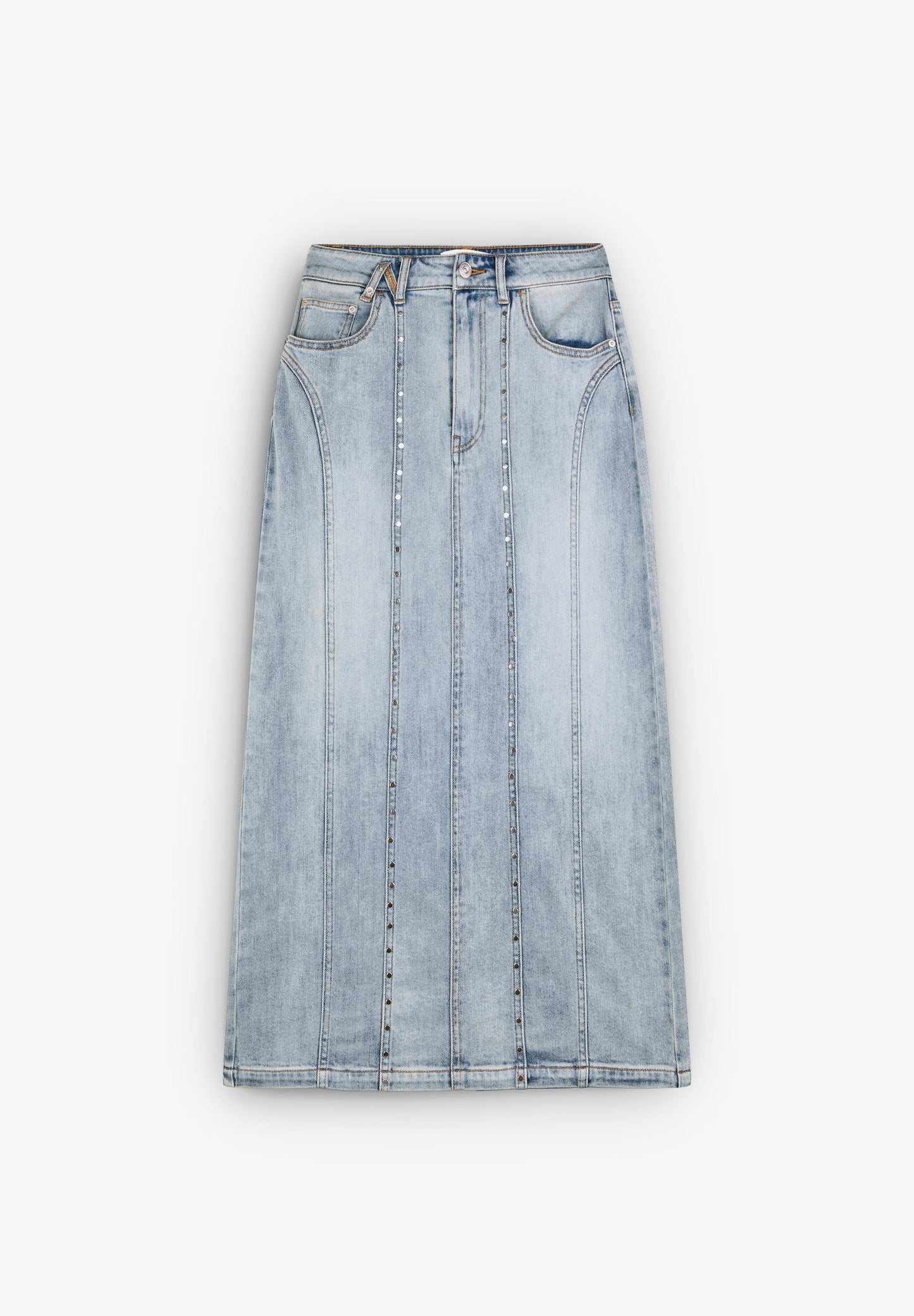 FALDA DENIM TACHUELAS BOLSILLO CONTRASTE