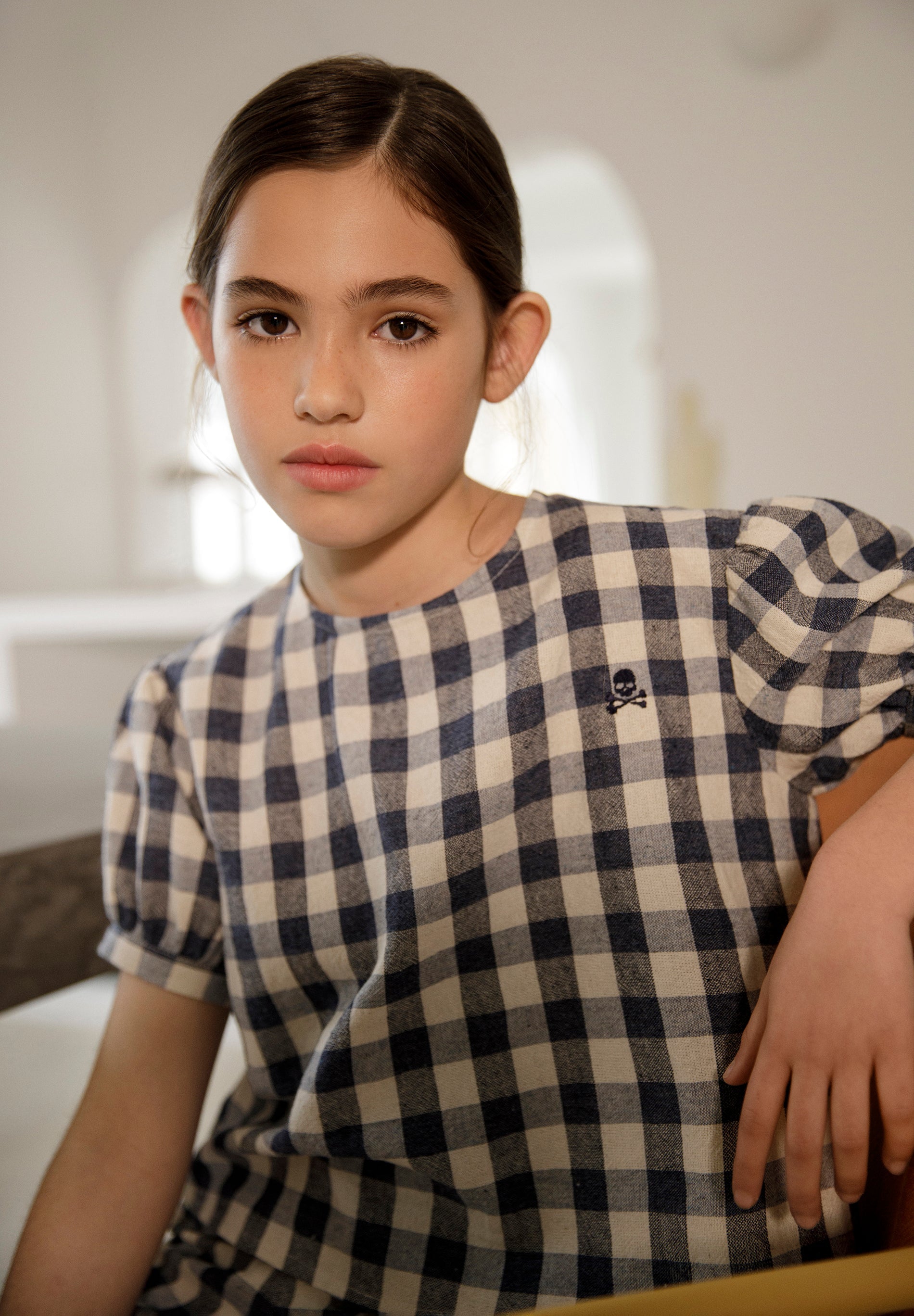 BLUSA CUADROS MANGA ABULLONADA