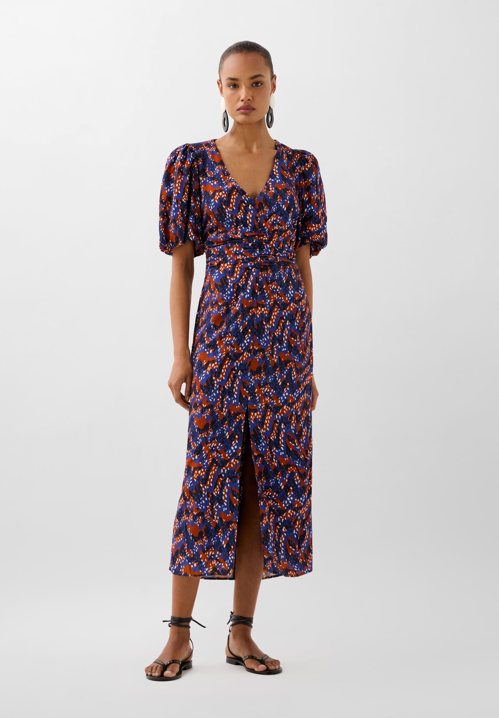 VESTIDO PRINT FRUNCE FRONTAL