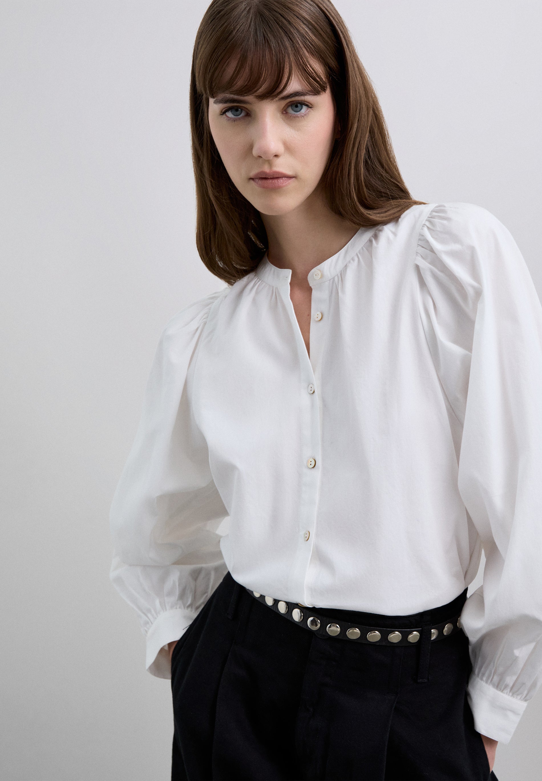 CAMISA POPELÍN MANGA ABULLONADA