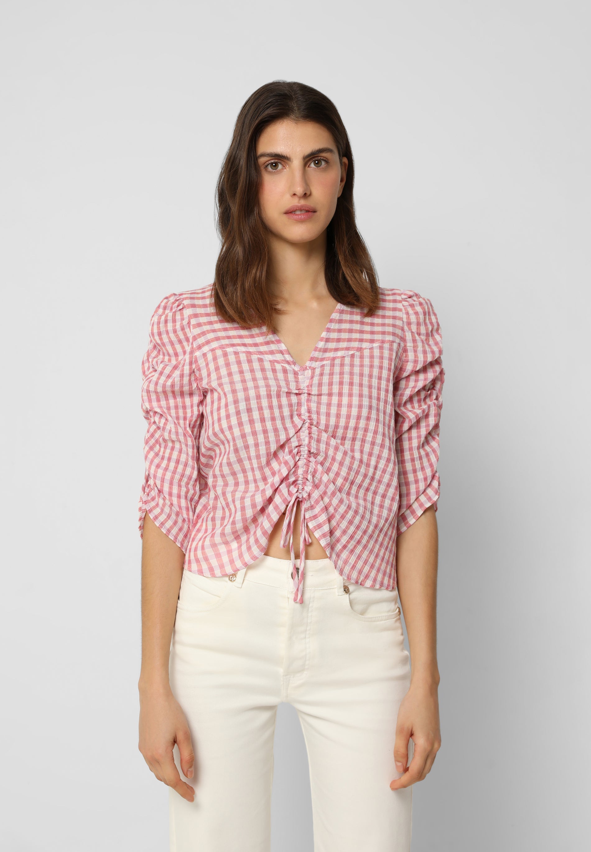 BLUSA VICHY MANGA FRUNCE