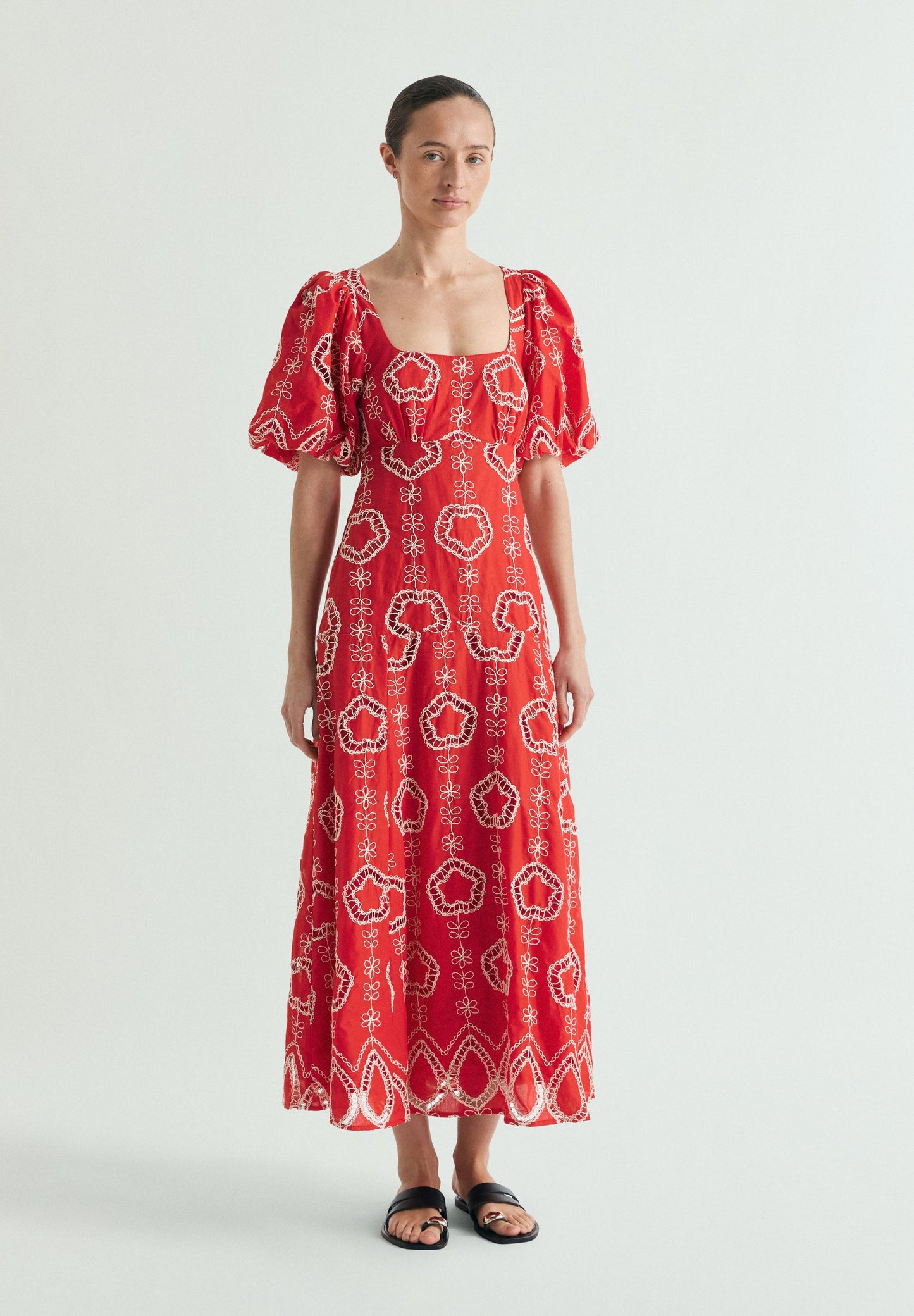VESTIDO MIDI MANGAS ABULLONADAS