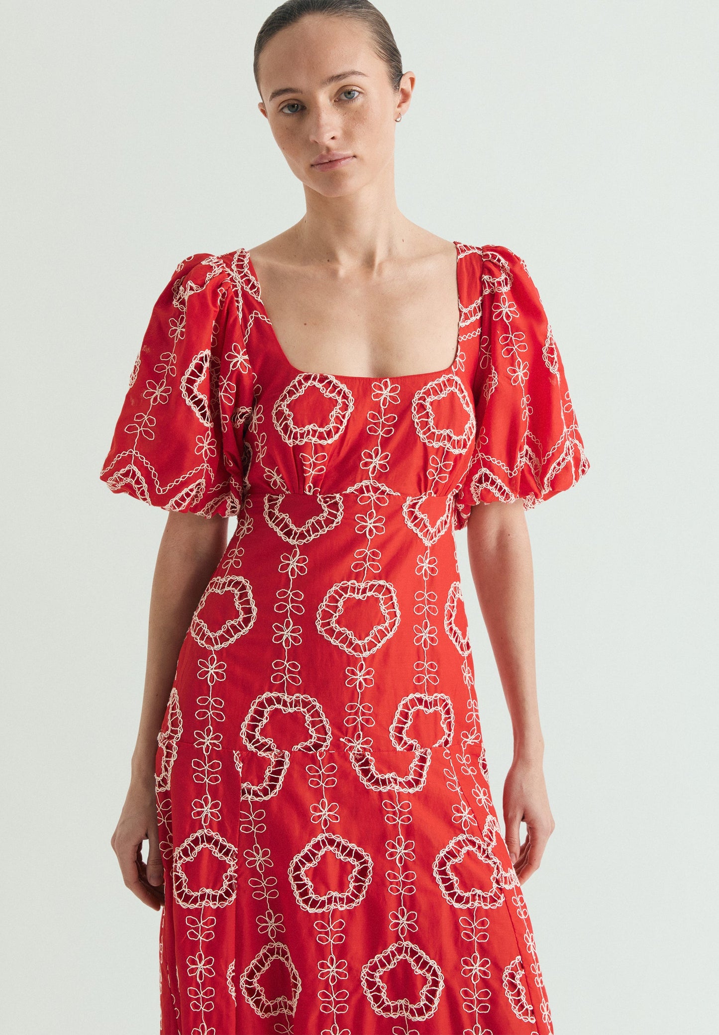 VESTIDO MIDI MANGAS ABULLONADAS