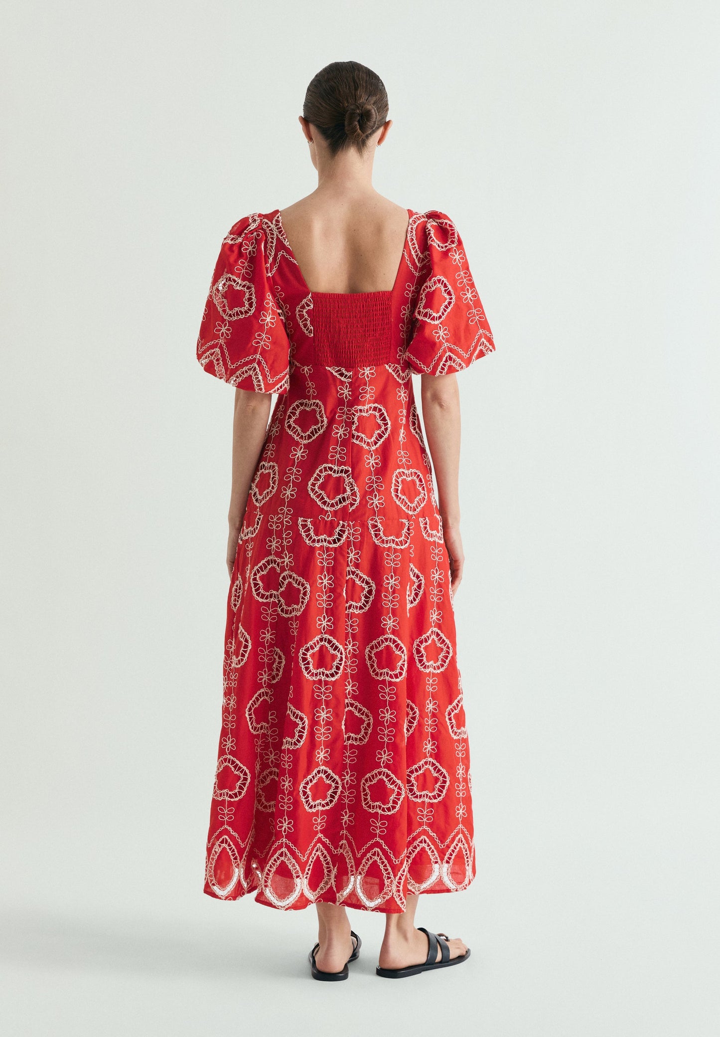 VESTIDO MIDI MANGAS ABULLONADAS